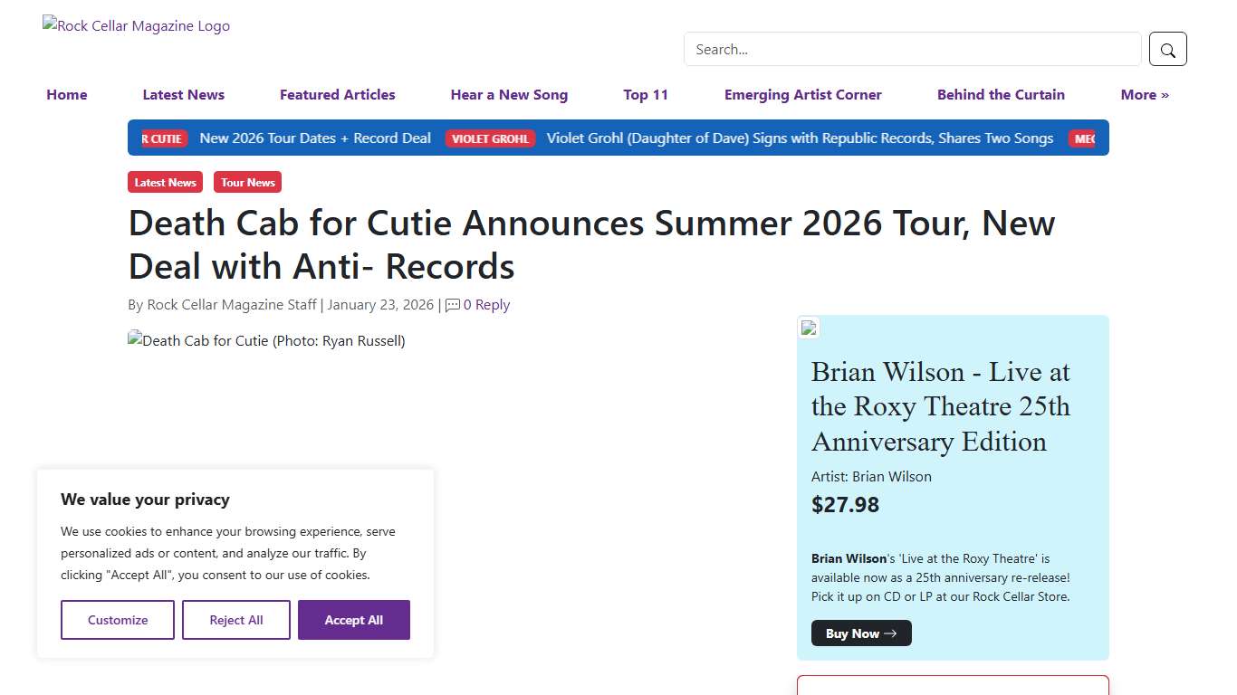 Rock Cellar Magazine - Death Cab for Cutie Announces Summer 2026 Tour, New Deal with Anti- Records